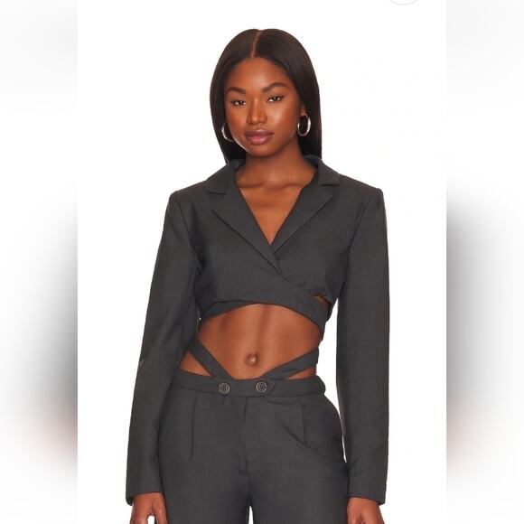 Bardot Cropped Wrap Front Blazer in Charcoal Gray Size 2 NWT - Picture 1 of 9